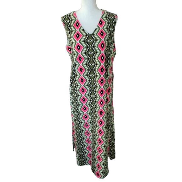 Denim & Co. Women's Petite Green & Pink Sleeveless Stretch Maxi Dress Size LP - Picture 1 of 9